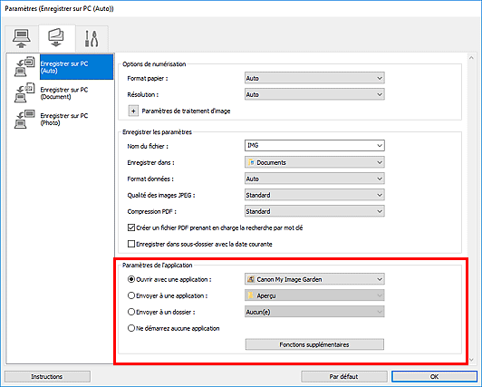 figure : boîte de dialogue Paramètres